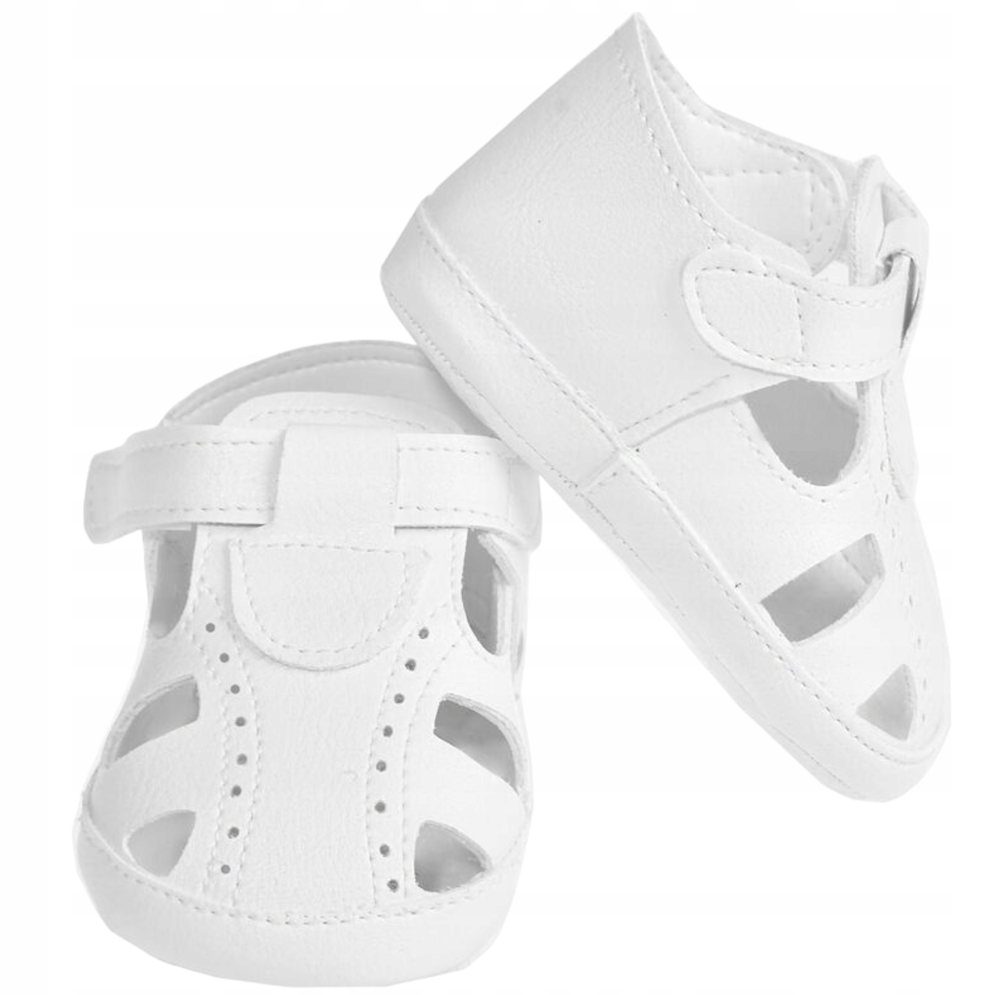 Sandałki białe lekkie dla chłopca Niechodki niemowlęce chrzest