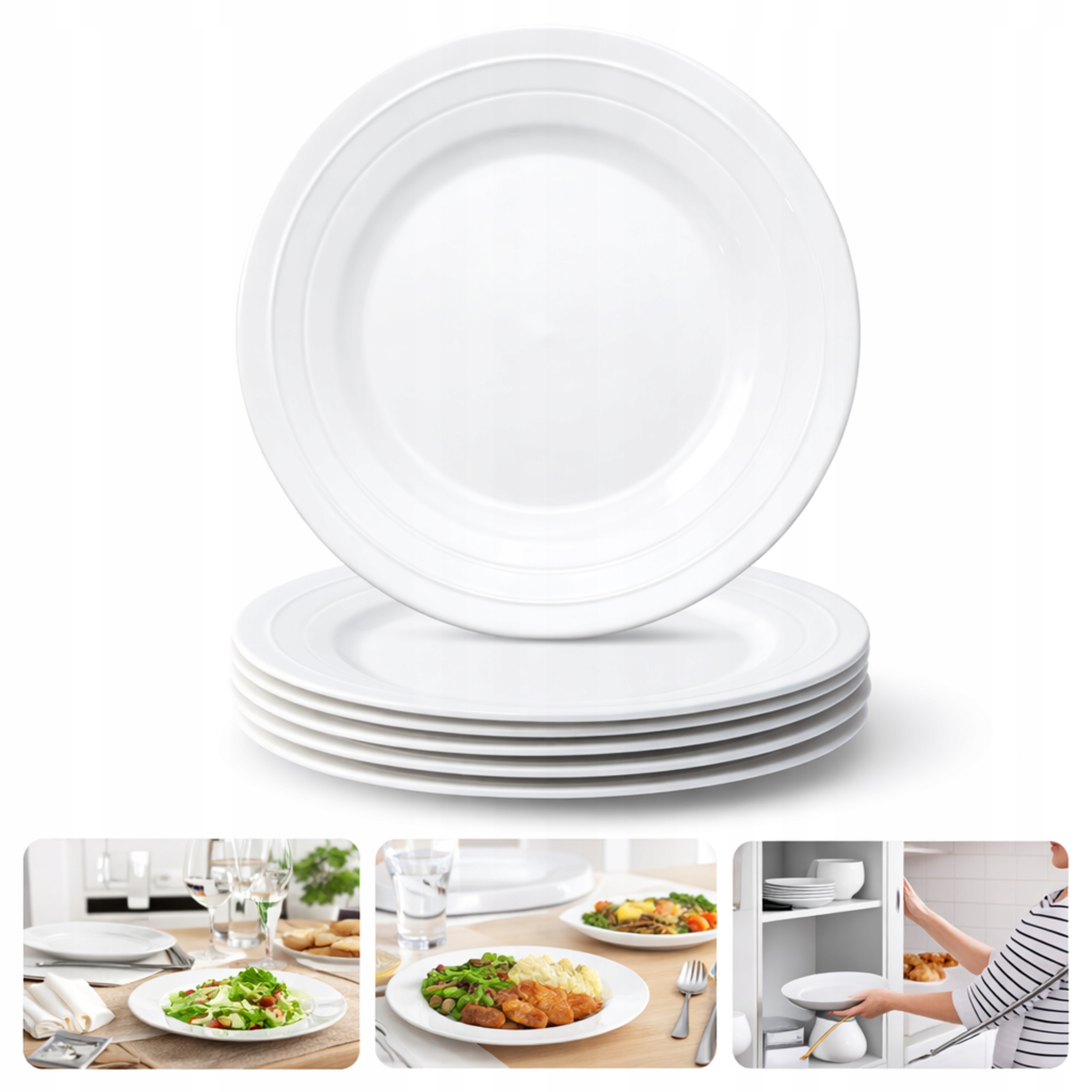 Porcelánová jídelní talíře 27 cm bílé, sada 6 kusů na steaky a saláty