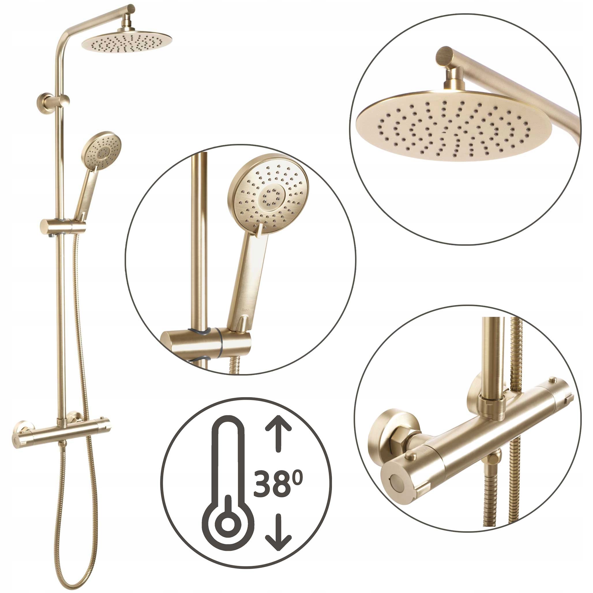 Nástenný sprchový set s termostatom Rea Bliss Zlatý kartáčovaný