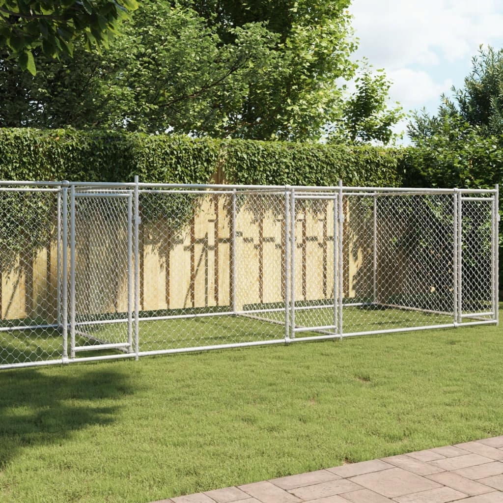 Levně Klec pro psy s dvířky šedá 8 x 2 x 1,5 m pozinkovaná ocel