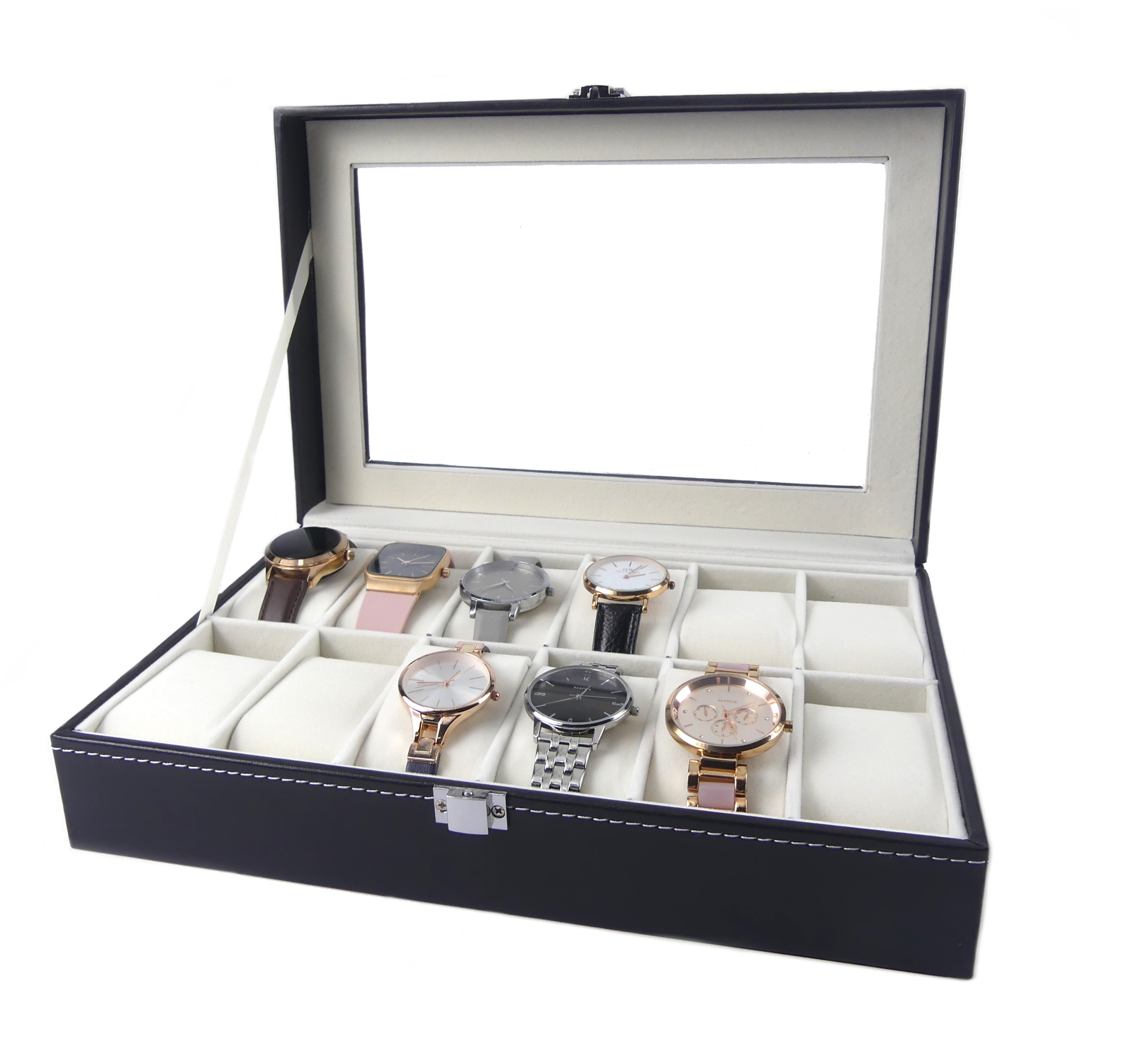 SZKATUŁKA NA ZEGARKI ETUI ORGANIZER PUDEŁKO EKSPOZYTOR NA PREZENT 12 szt