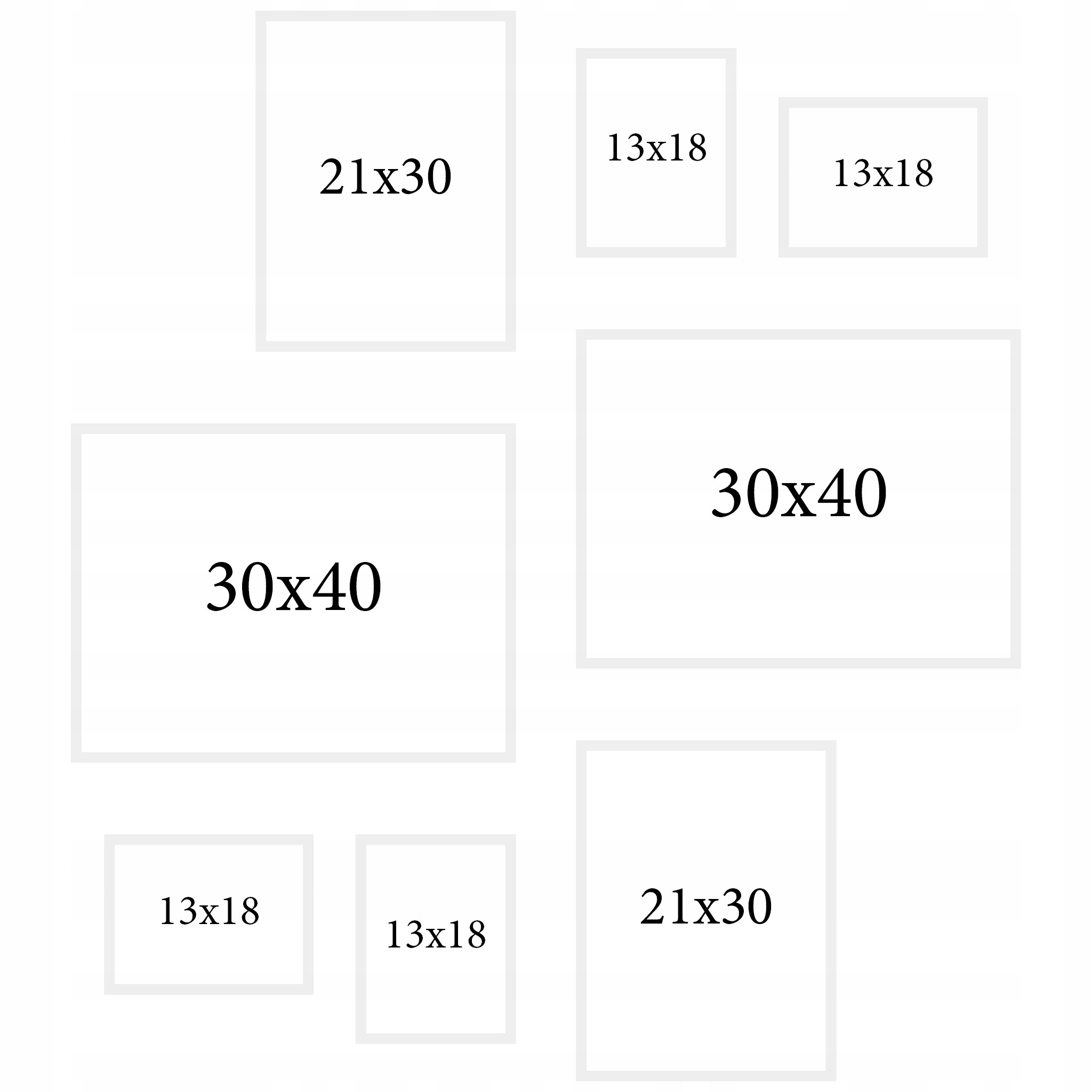 Bílé rámečky na fotografie, sada 8ks 30x40, A4 13x18
