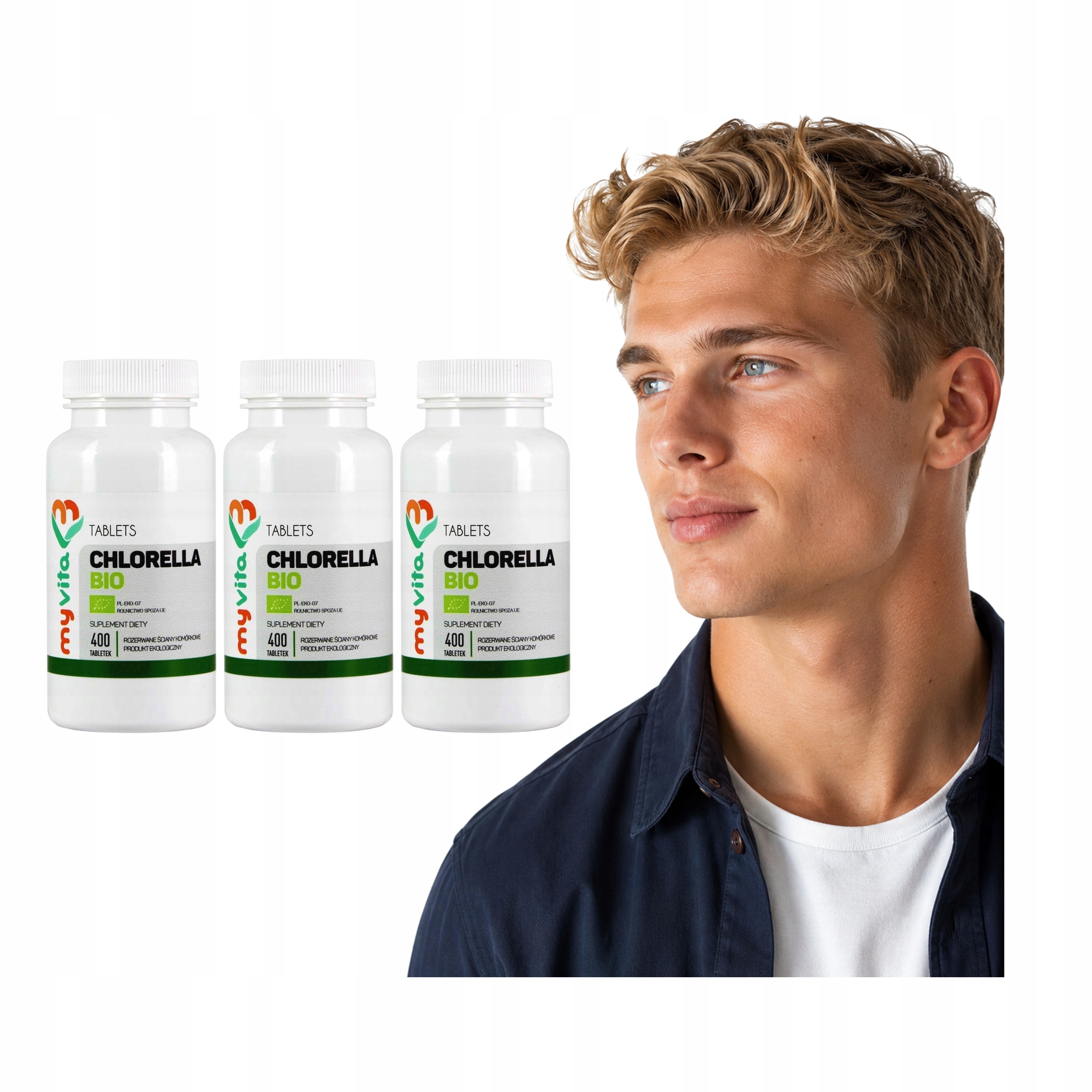 3x Chlorella W Tabletkach Myvita Bio 2500 mg w Porcji 400 szt. Jod 25 µg