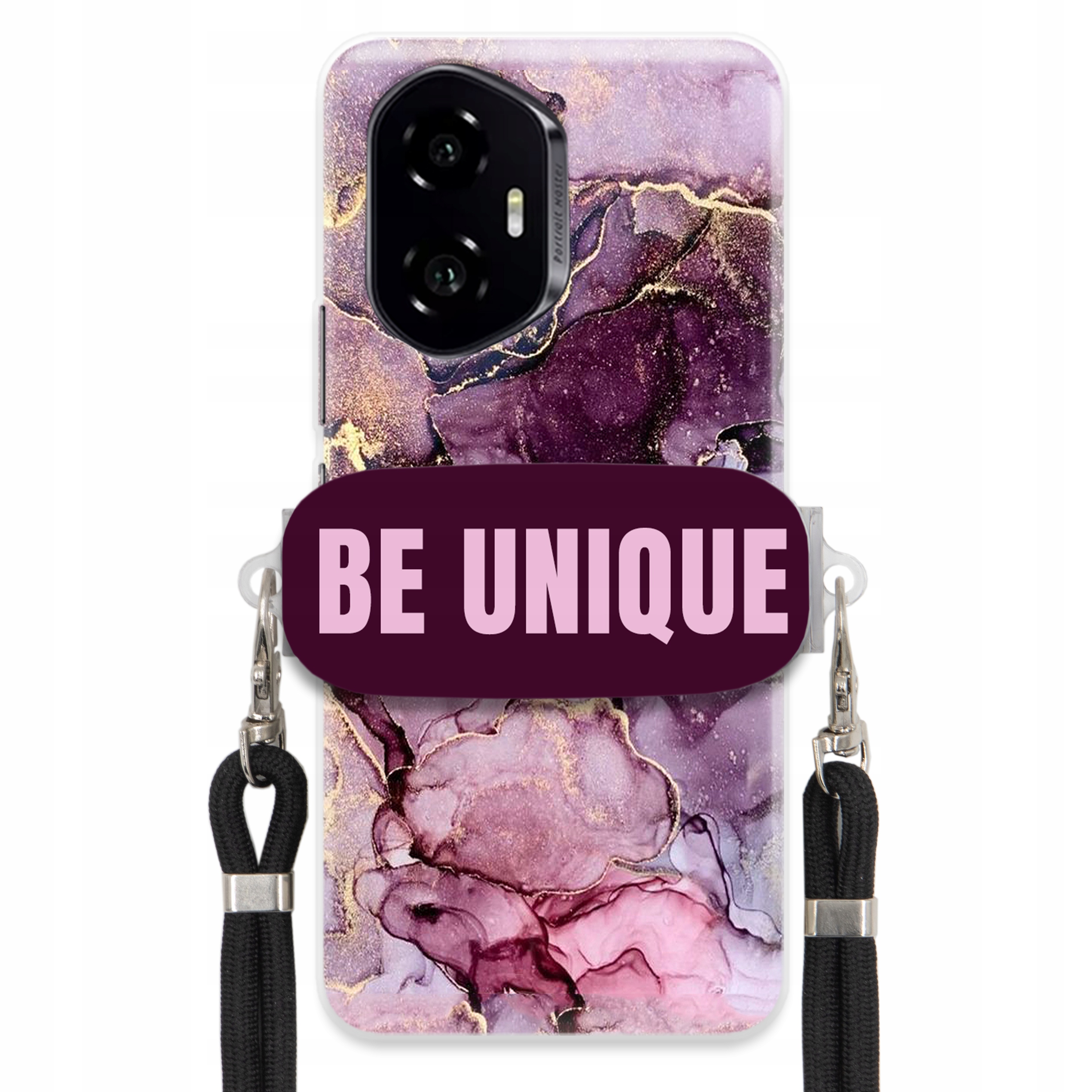 Prémiové puzdro pre Honor 300 držiak na šnúrku Čierny fialový mramor