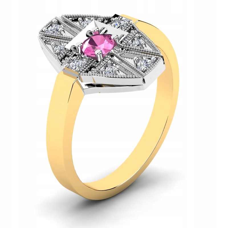 

Pierścionek Złoty Z Różową Cyrkonią Vintage 14KR