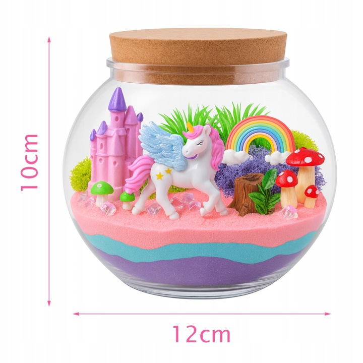 Zestaw kreatywny terrarium jednorożce lampka LED pilot piasek kinetyczny