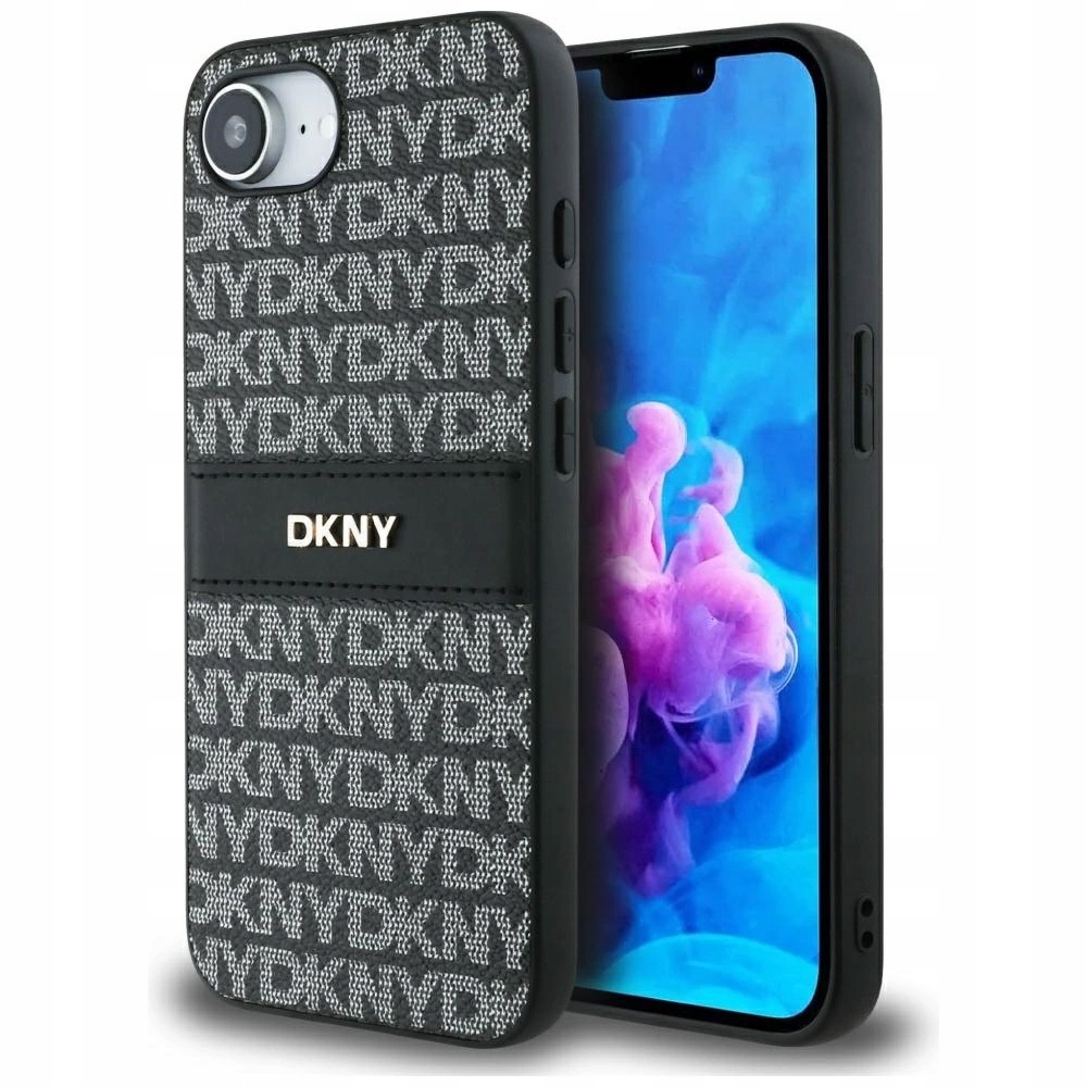 Dkny Pouzdro Repeat Texture Pattern with Tonal Stripe pro iPhone 16e černé