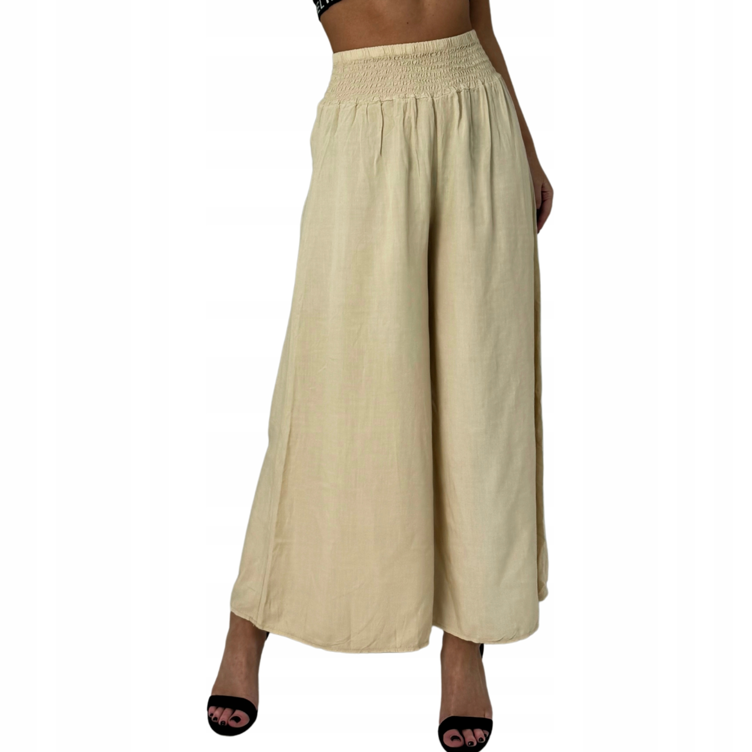 Volné, široké dámské kalhoty s gumičkami, široké nohavice, léto, krémová barva, M