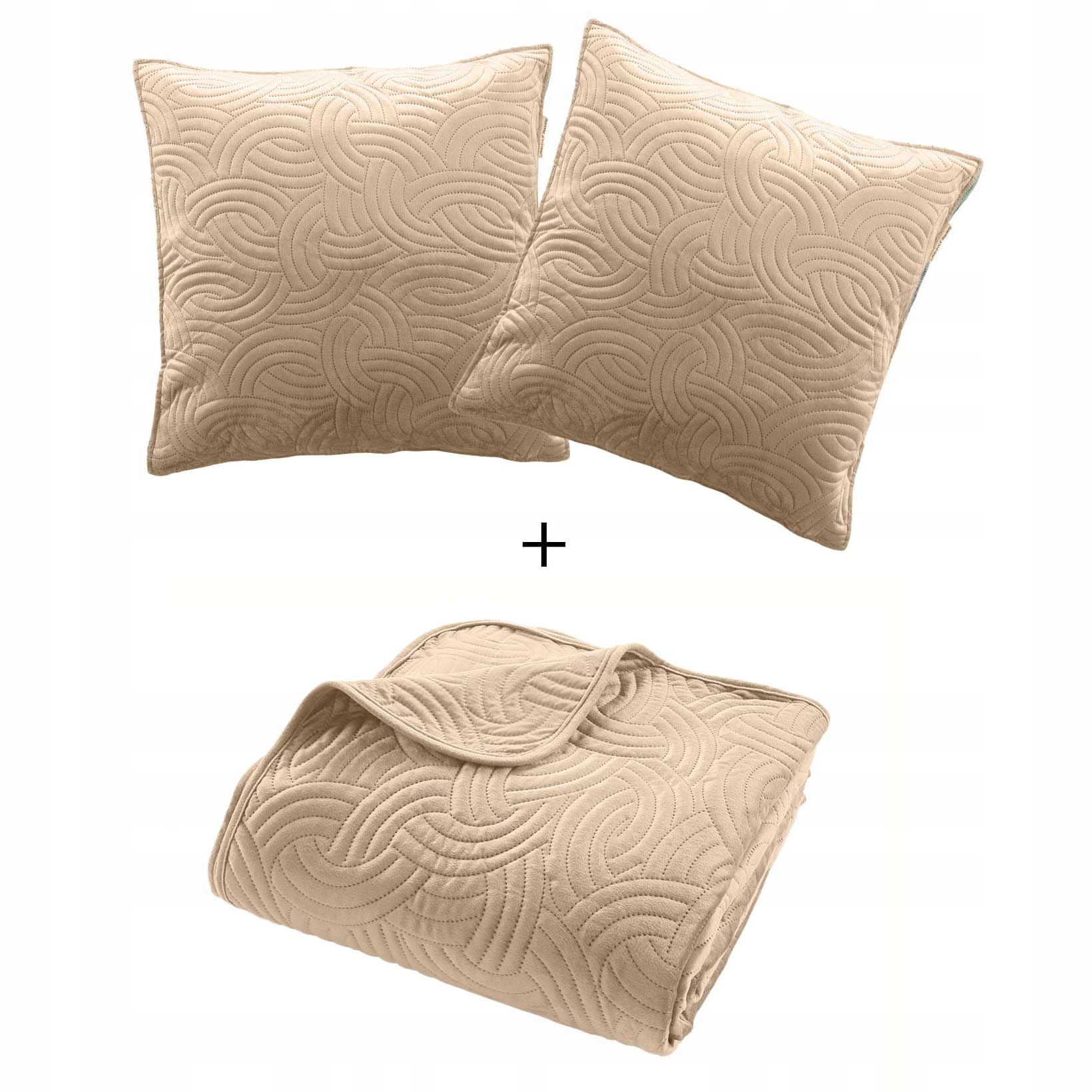 Sametový Komplet S Přehozem A 2 Povlaky Na Polštář 240 X 260 CM Polyester Béžový