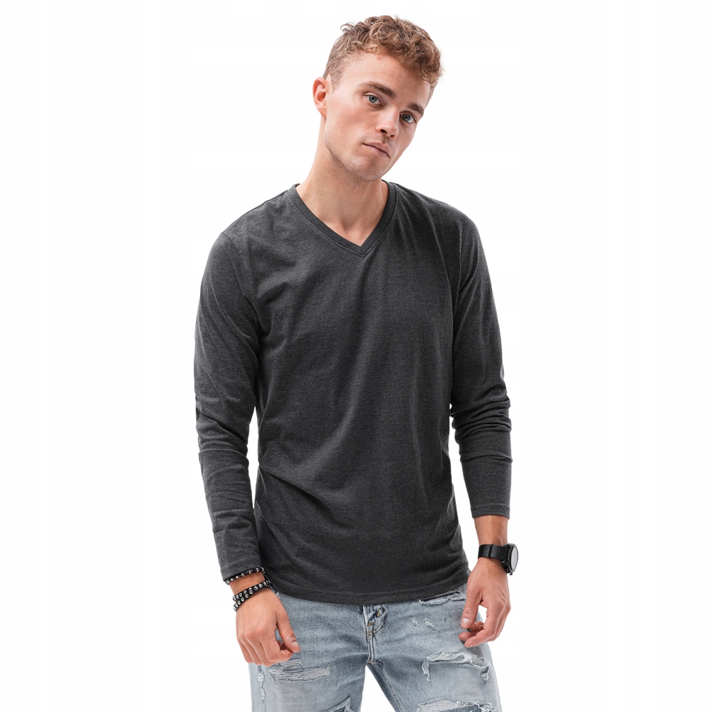 

Longsleeve męski V-neck basic L136 grafitowy M