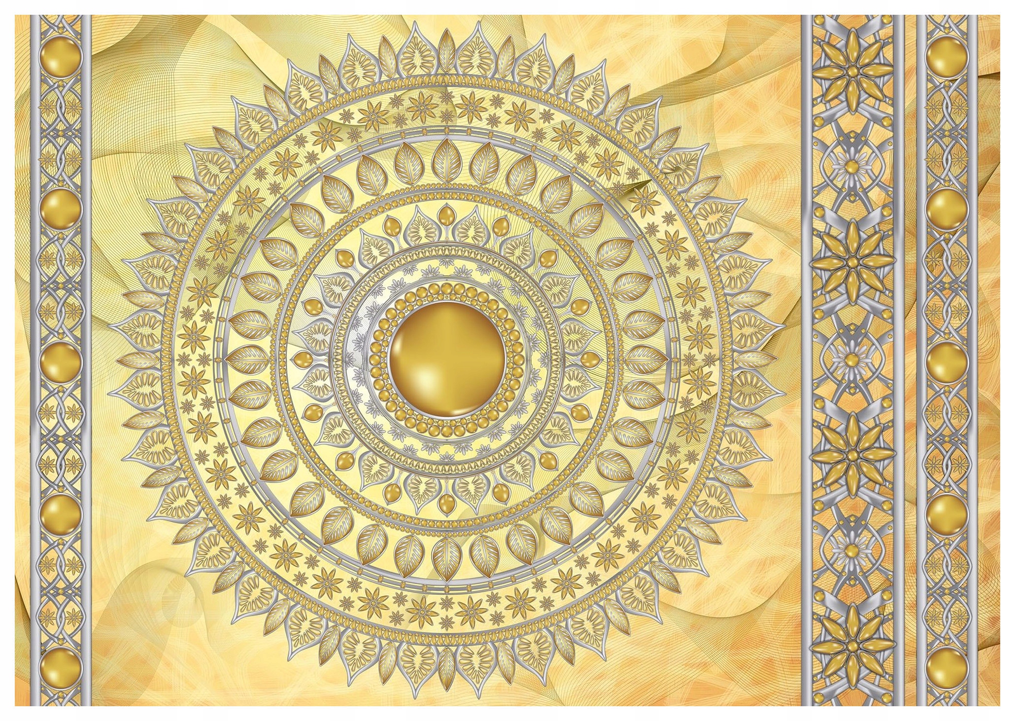 Tapeta Mandala Zlato Stříbro Geometrie Harmonie Ornament vinyl 254x184 lepidlo