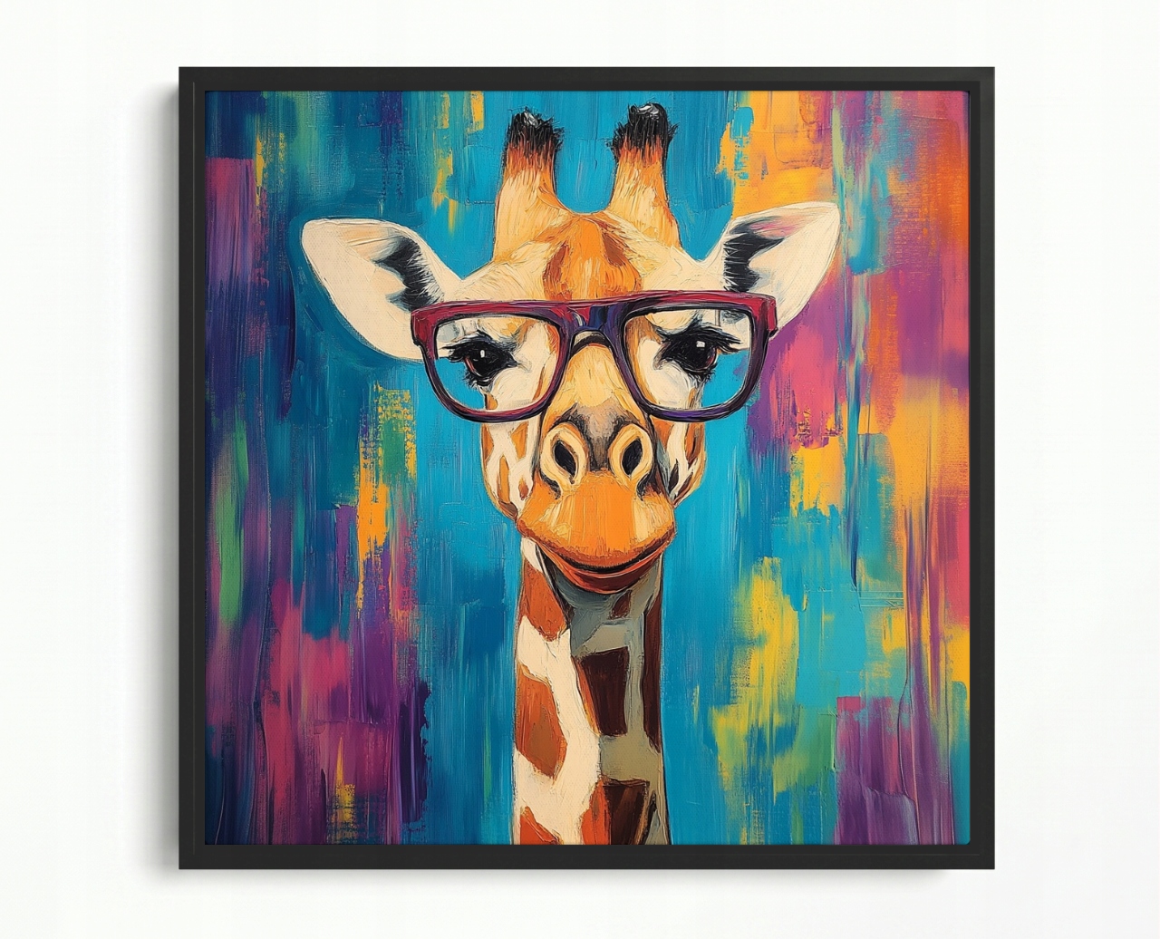 Obraz Rám American Box Portrét Žirafa Okuliare Pop-art Hipster Funky 60x60