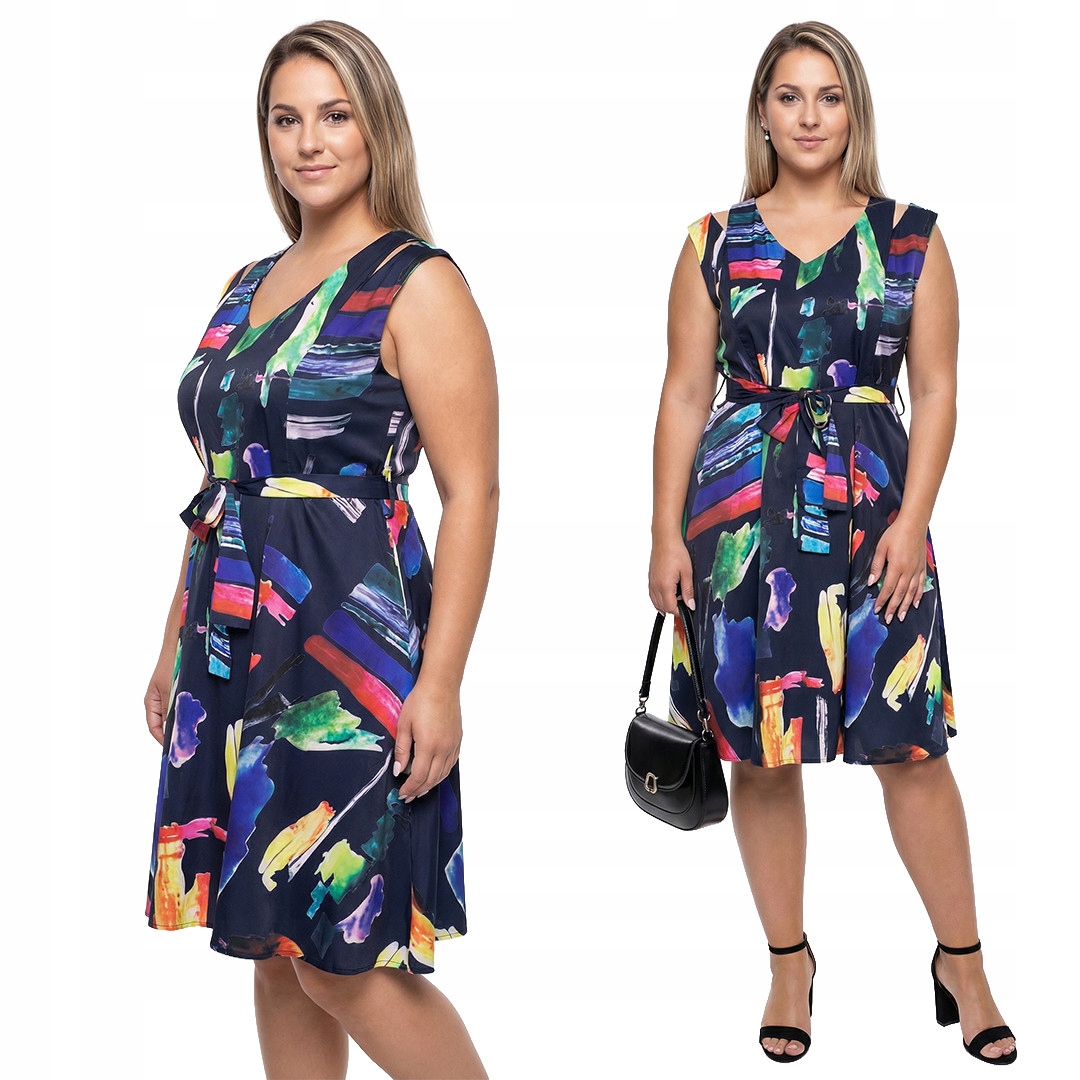 Tmavě modrá šaty s barevným vzorem plus size velikost 46