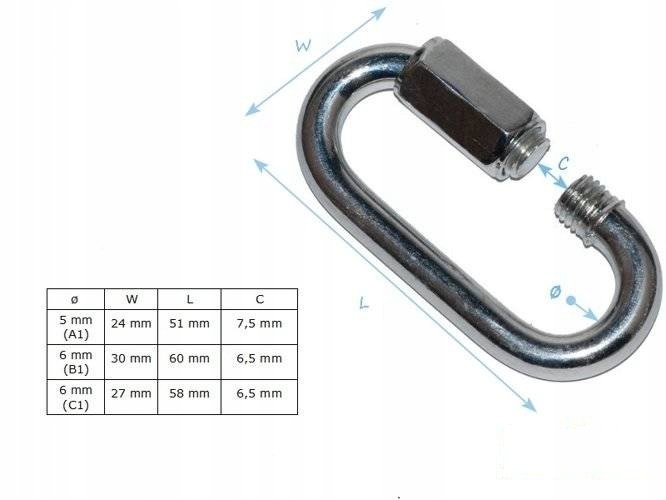 OTITU-KARABINEK HMS5x50x23 PLAC ZABAW HUŚTAWKA Długość 50 mm