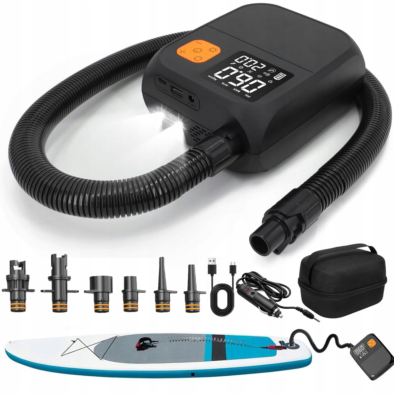 Pompka Akumulatorowa Do Desek Sup Kajaków Materacy Bezprzewodowa Led 25PSI