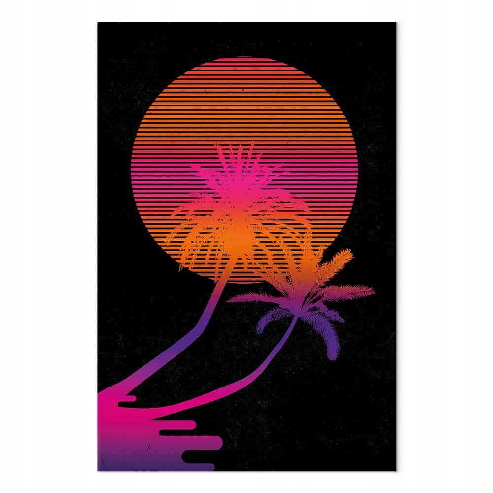 Obraz na plátně Obraz na plátně Grafika Palma Slunce Synthwave Retro 80x120 cm