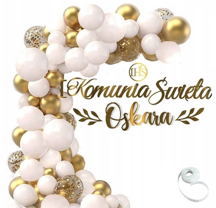 Balony KOMUNIA łuk dekoracje baner + IMIĘ