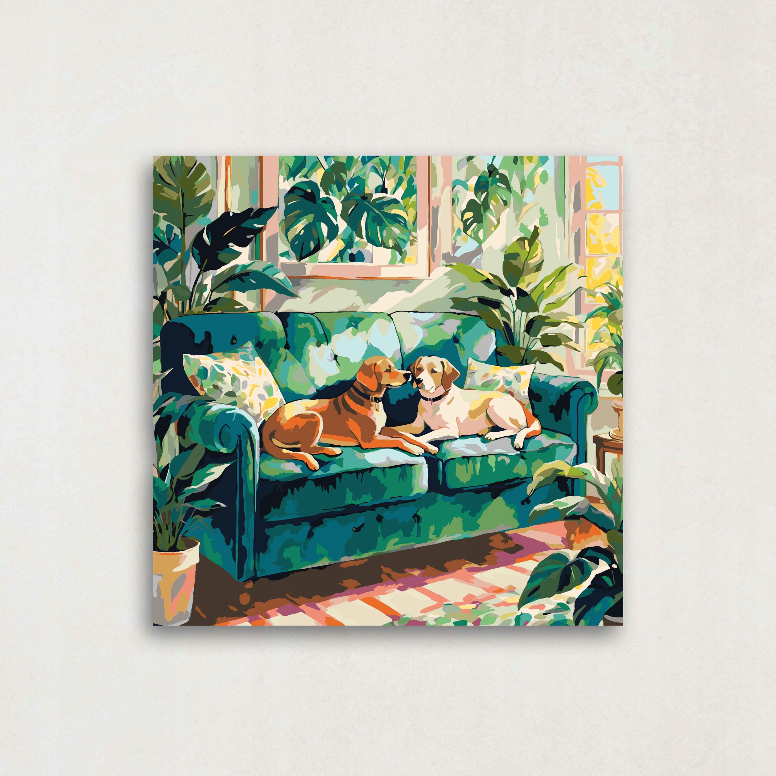 Malování podle čísel – Pejsci Na Gauči 80x80cm Make It Easy, produkt Pl
