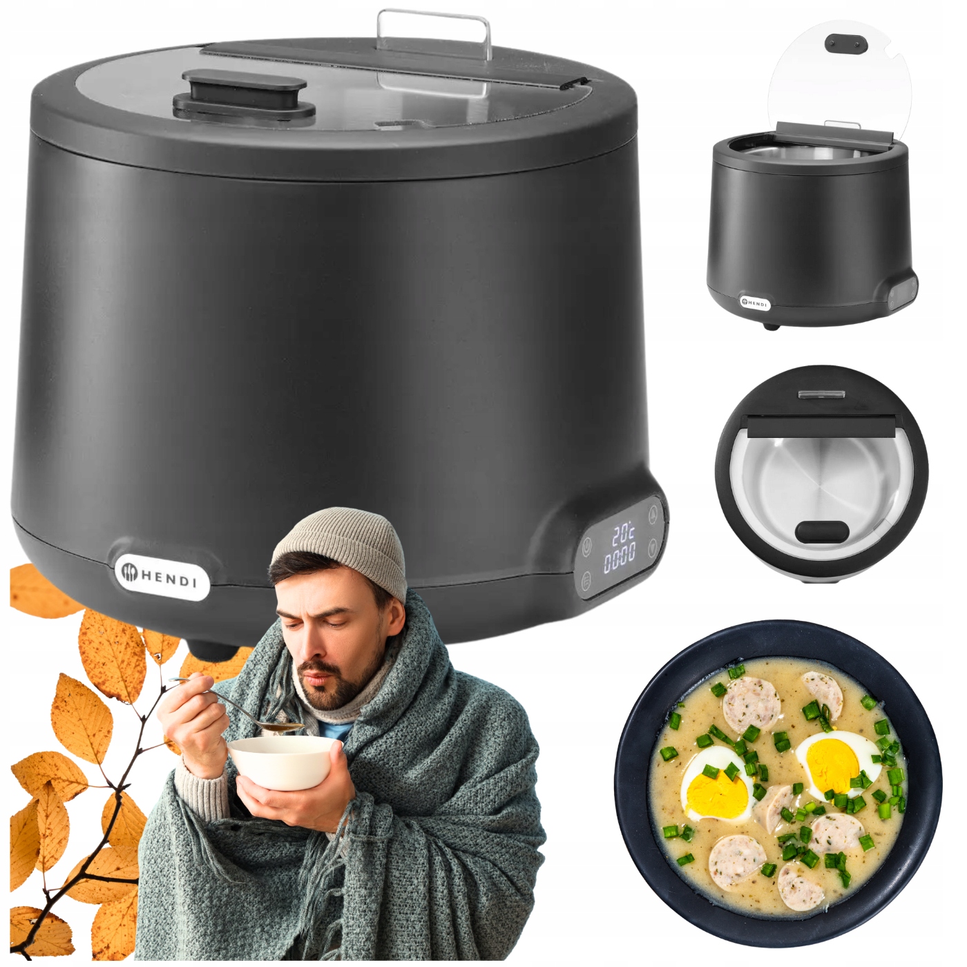 Kotlík na polévku Hendi Uniq 8 l černý 220V/500W Elektrický ohřívač