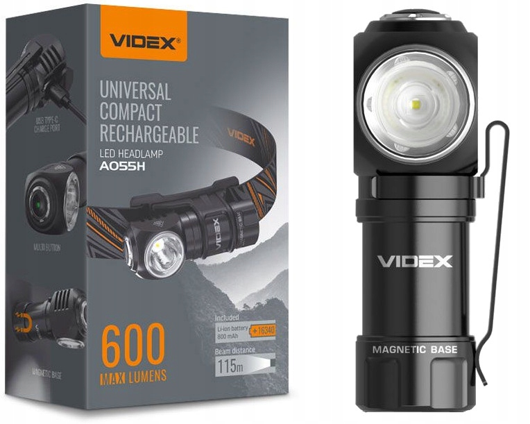 Latarka 2w1 RĘCZNA CZOŁOWA akumulator 600lm 115m