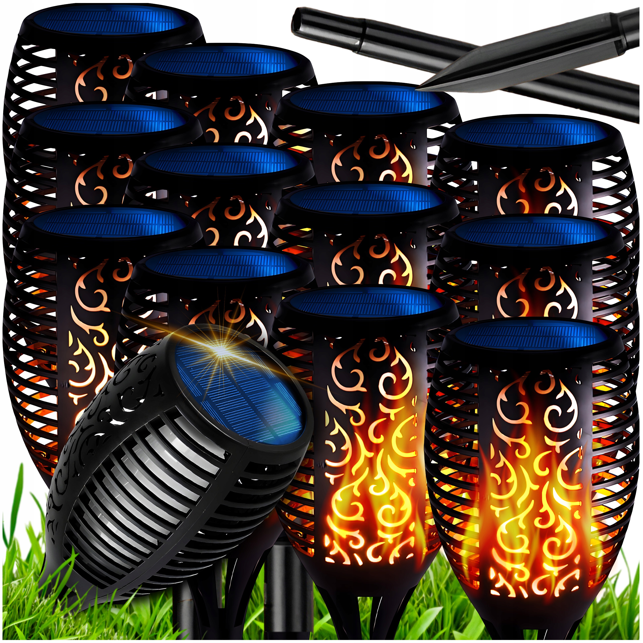 12x Lampki Solarne Led Pochodnia Ogrodowa Wbijane Płomień Ogień Ogrodowe