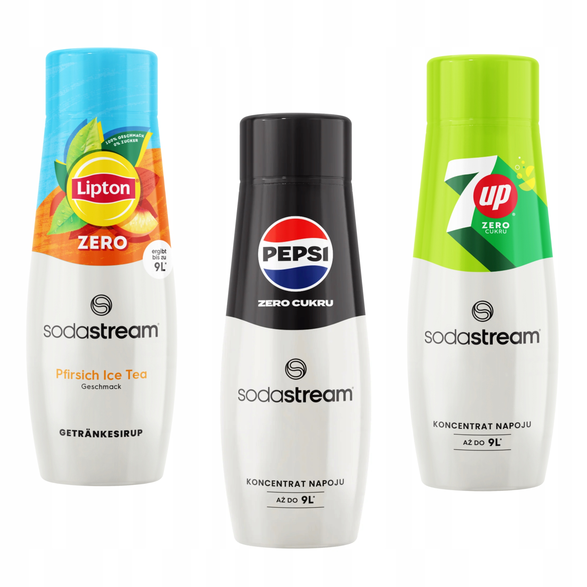 Sada 3 koncentrátů Sodastream. Ice Tea Peach Zero Pepsi Max 7up Free