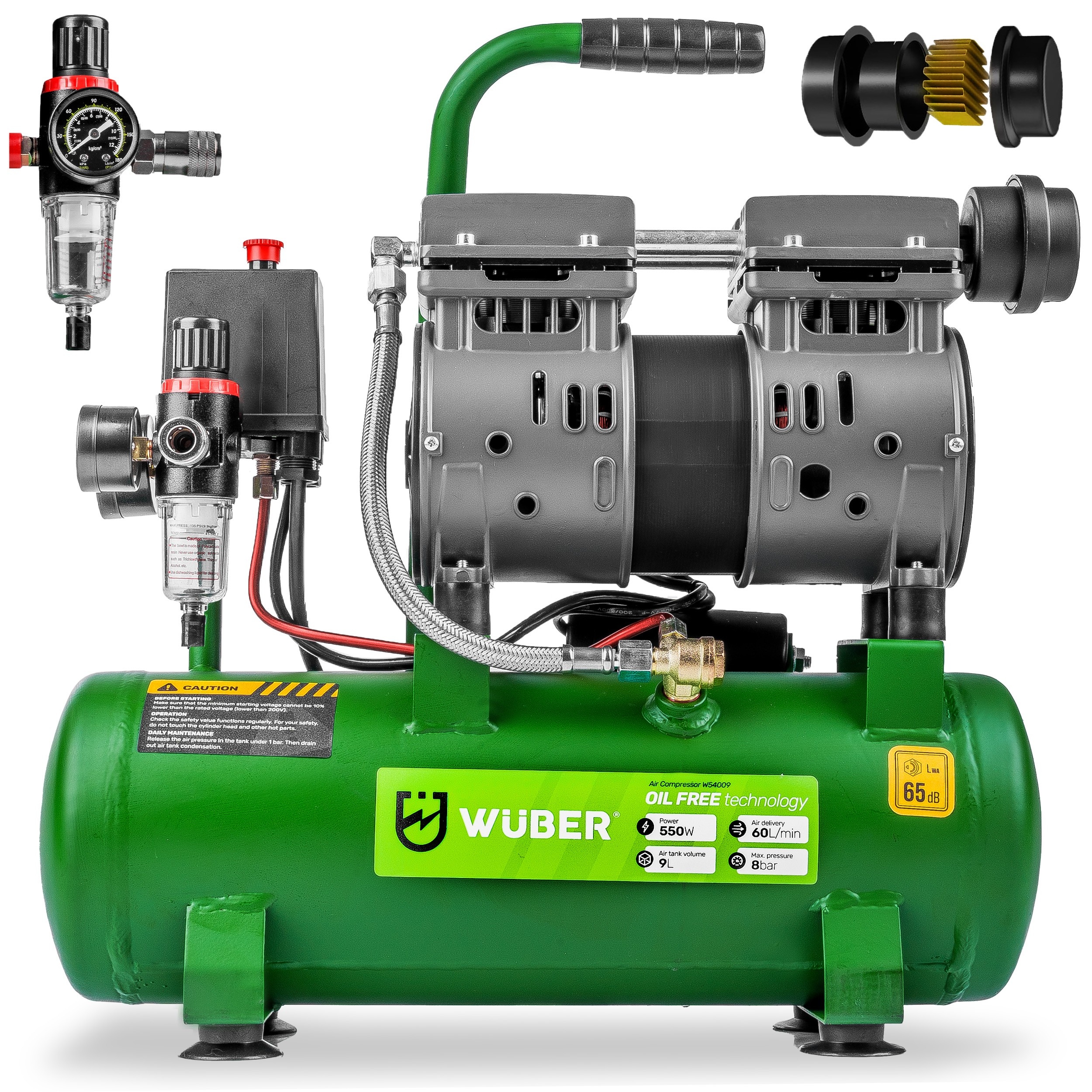 Bezolejový Kompresor Dvoupístový Vzduchový Kompresor 9 Litrů Tichý A Robustní
