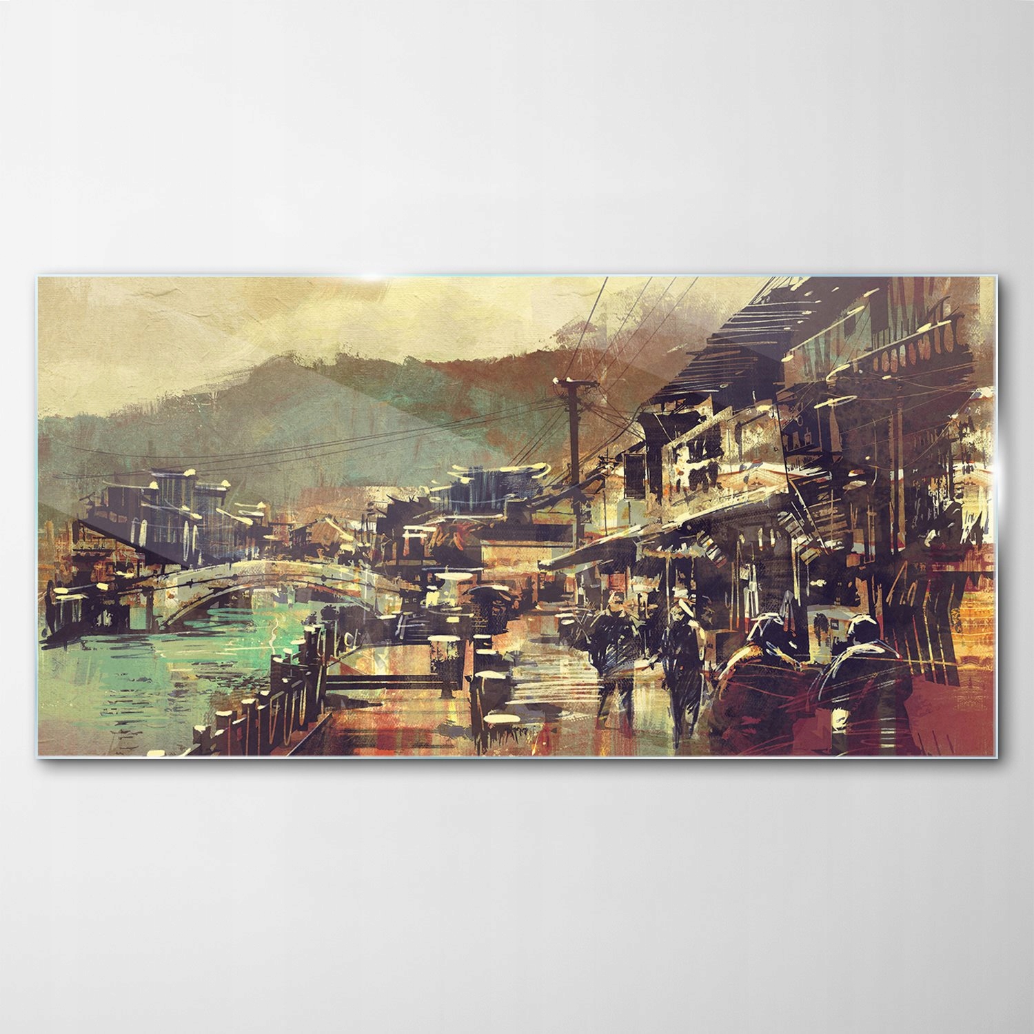 

Obraz Szklany Dekor Wioska Most Budynki 140x70