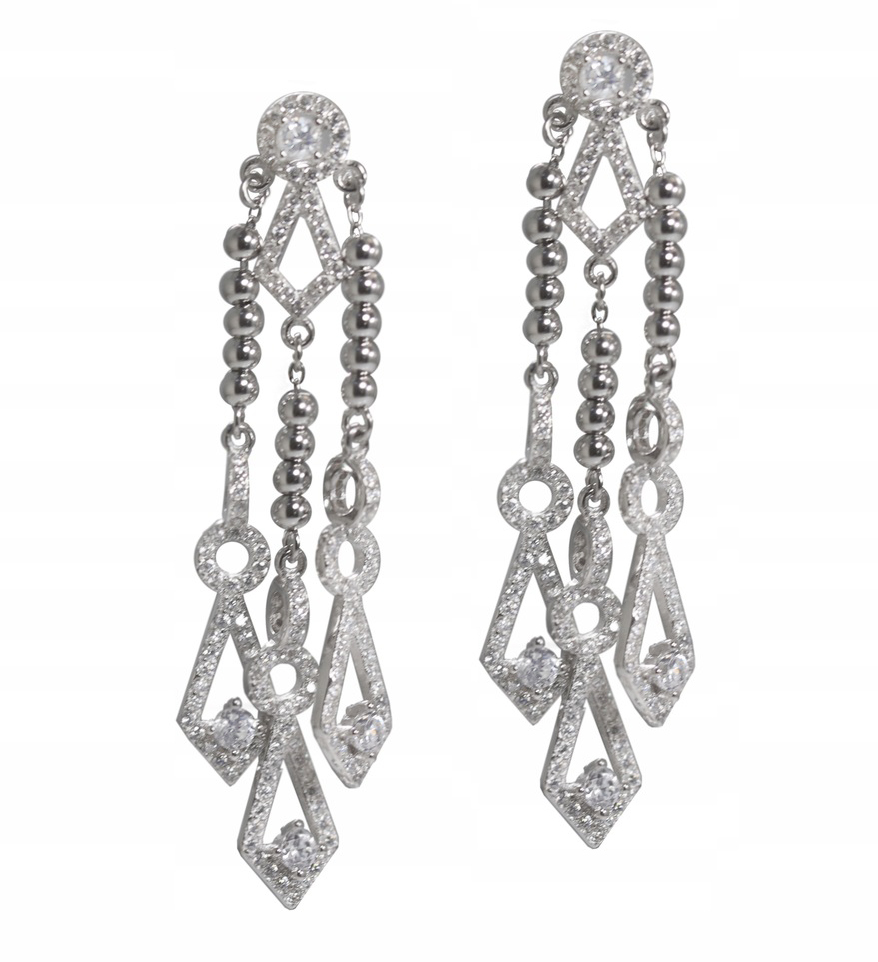 Náušnice dlouhé stříbrné rhodiované Ag 925 s bílými zirkony K/KOLIA/11