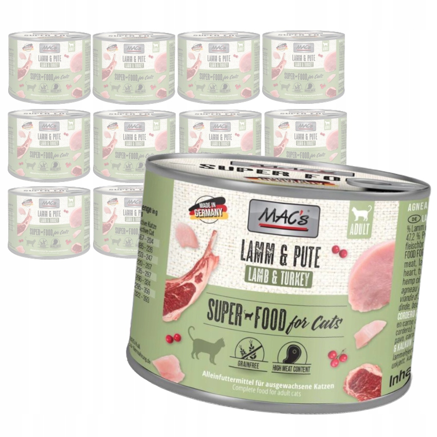 Levně MAC's Cat Mokré Krmivo Pro Kočky Jehněčí Krůta 12 x 200 g