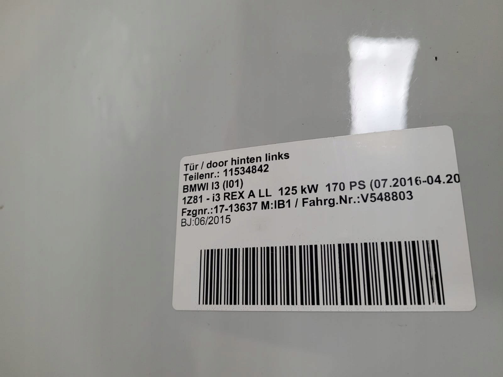 BMW i3 I01 13- door left rear part rear.
