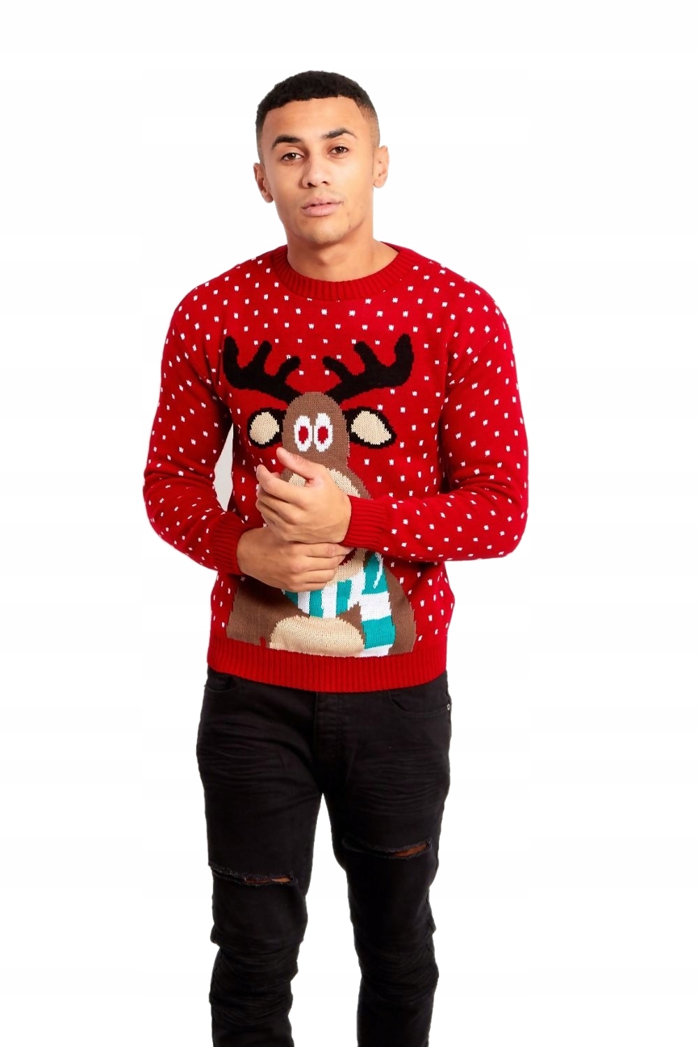 SWETER ŚWIĄTECZNY Z RENIFEREM NOS 3D Święta S/M Kolor wielokolorowy