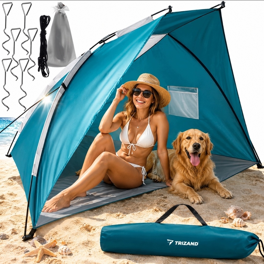 Namiot Plażowy Duży Łatworozkładający Parawan Uv XXL 220 X 120 X 120 CM
