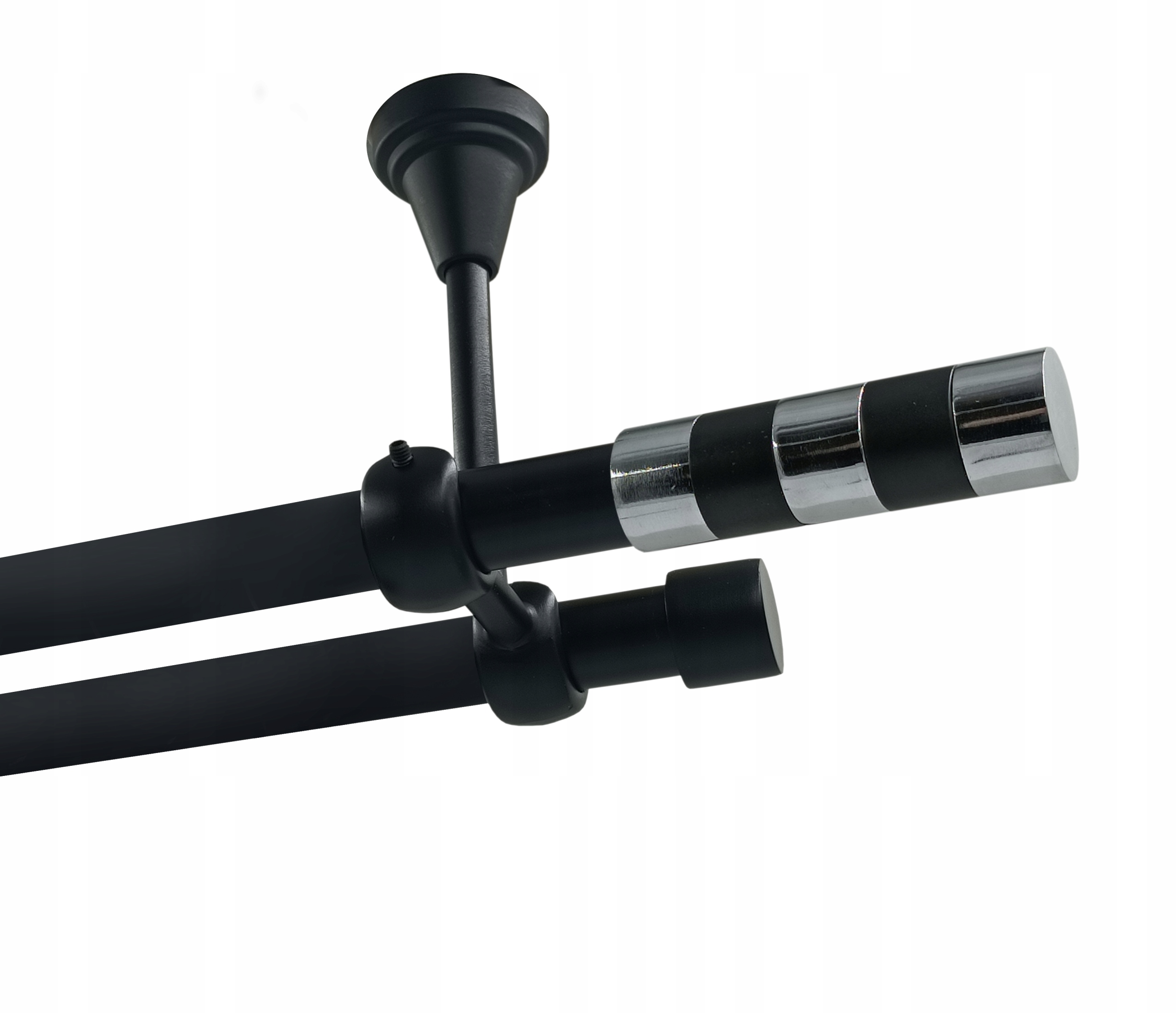 Garnýž dvojitá Metal Stropní 19+19mm Černý 160cm Válec Chrom Bez Koleček