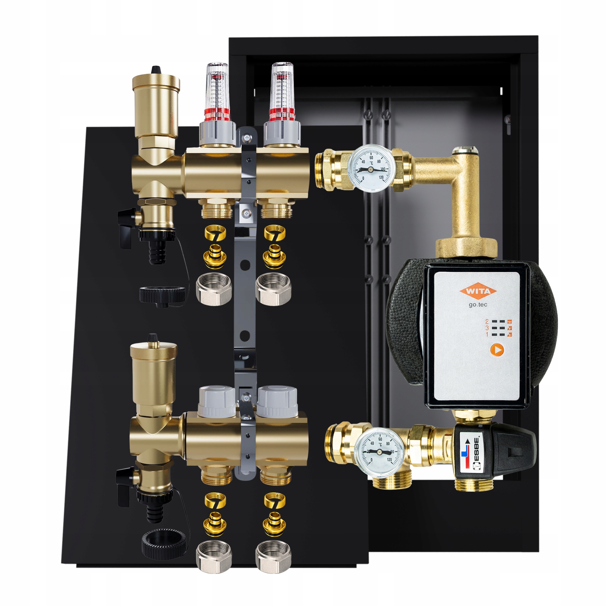 Rozdělovač pro podlahovku 2 okruhy Nástěnná skříňka Čerpadlo Wita Pex