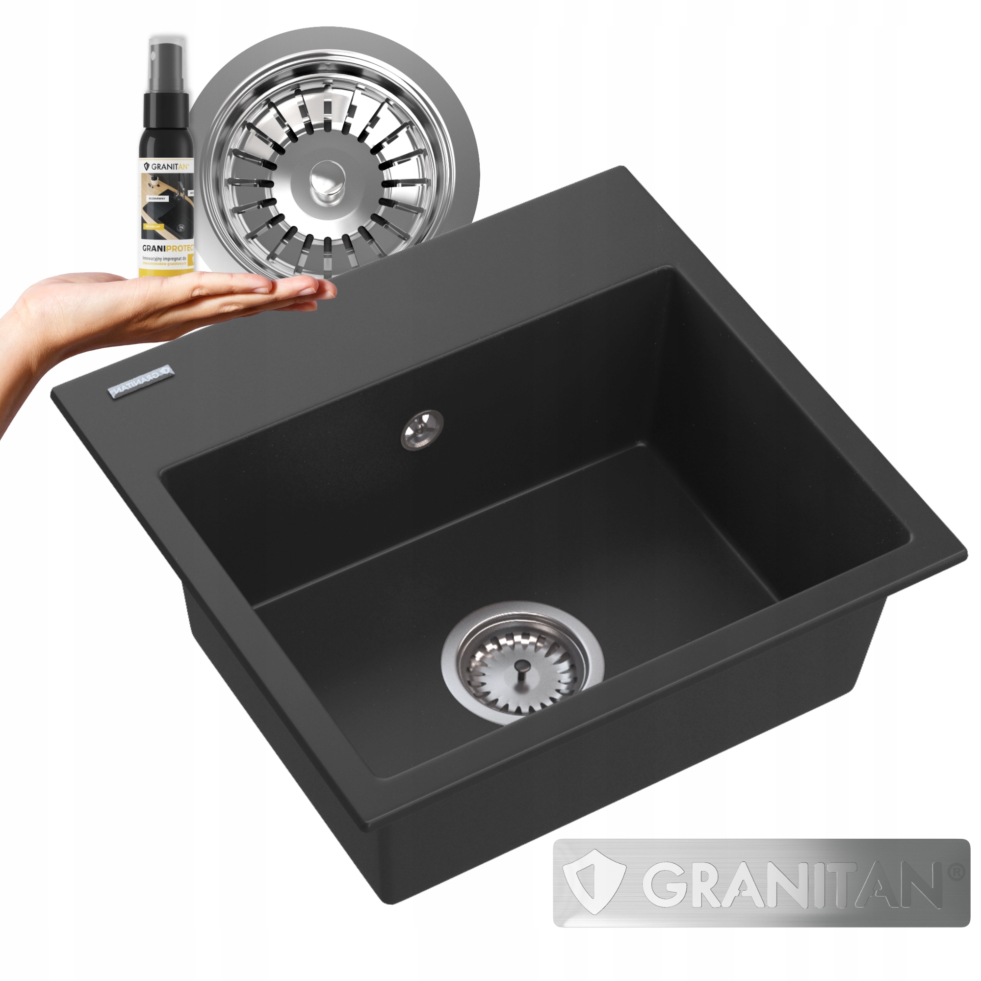 Granitový drez Mini jednokomorový Sifónový drez Sada 3v1 do kuchyne