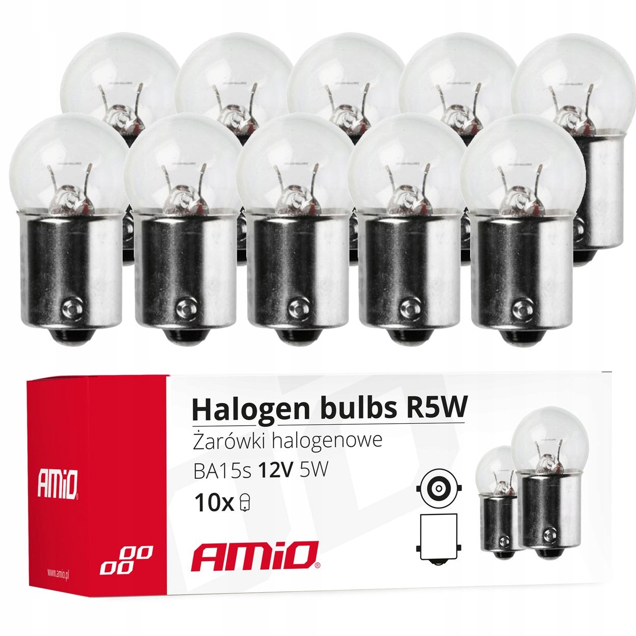 Żarówki Halogenowe żarówka R5W BA15s 12V Postojówka pozycyjne Zestaw 10szt