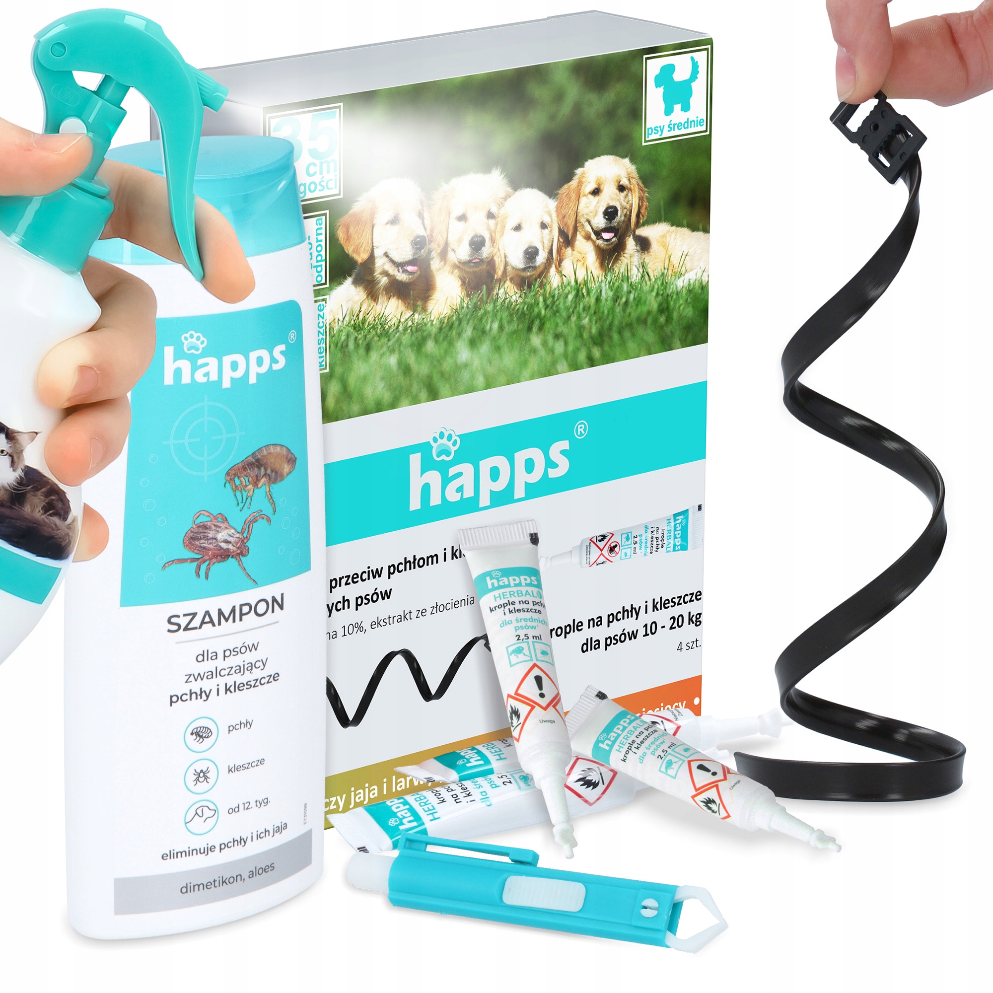 Levně Kapky Klíšťata Blechy Psa 10-20kg Šampon Obojek Odpuzující Hmyz 35cm