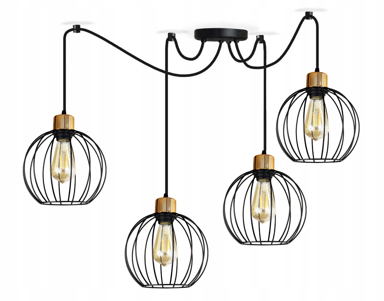 Lustr Stropní Svítidlo Kula 4 Černá Drátěná Led