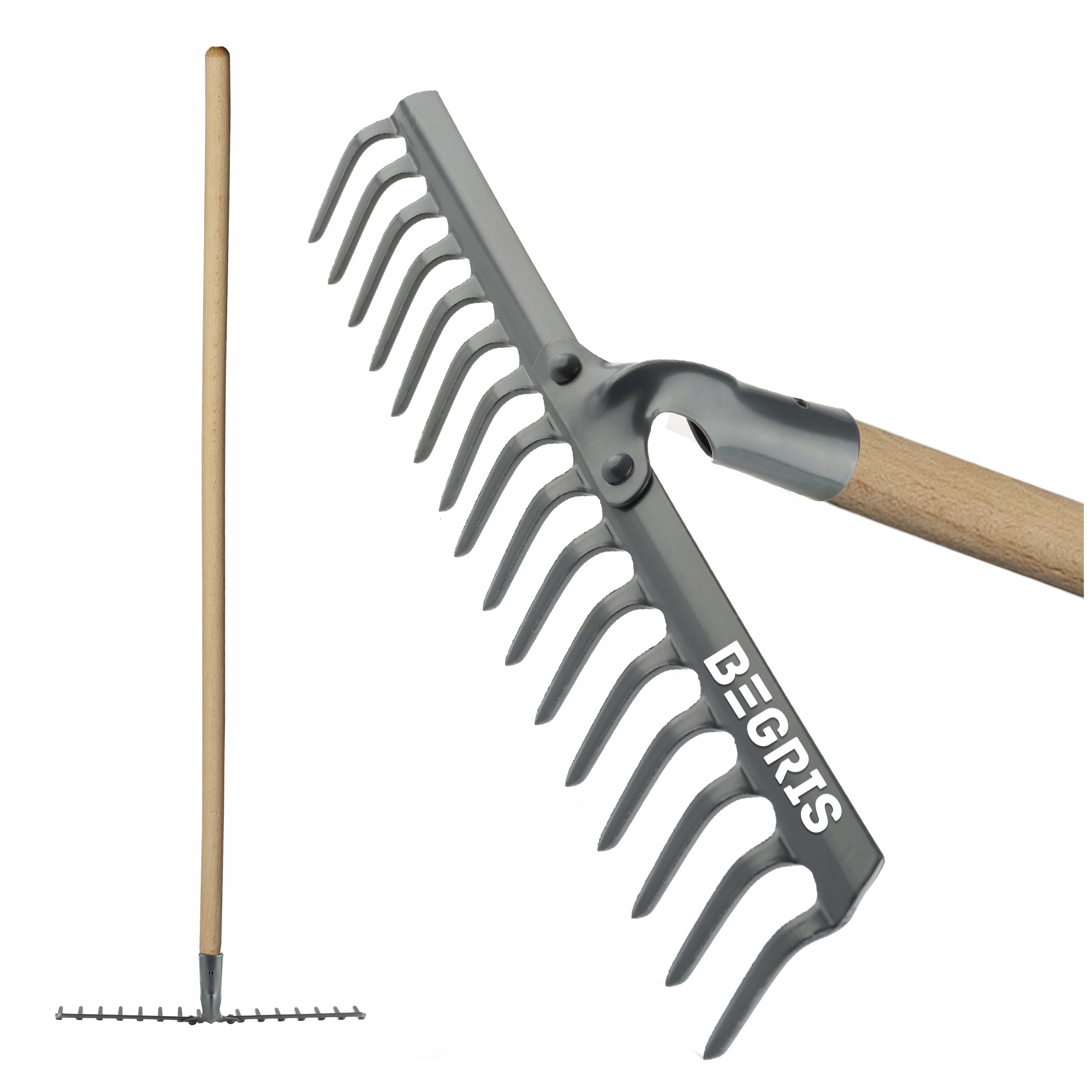 GRABIE OGRODOWE Z KIJEM WZMOCNIONE 16 ZĘBÓW TRZON Szerokość głowicy 42 cm