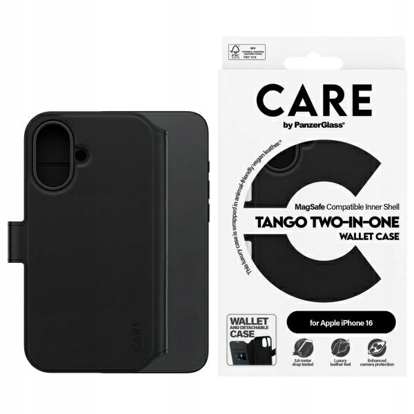 Pouzdro Pro Iphone 16 6.1" Panzerglass Feature Tango 2IN1 Wallet Magsafe Černé