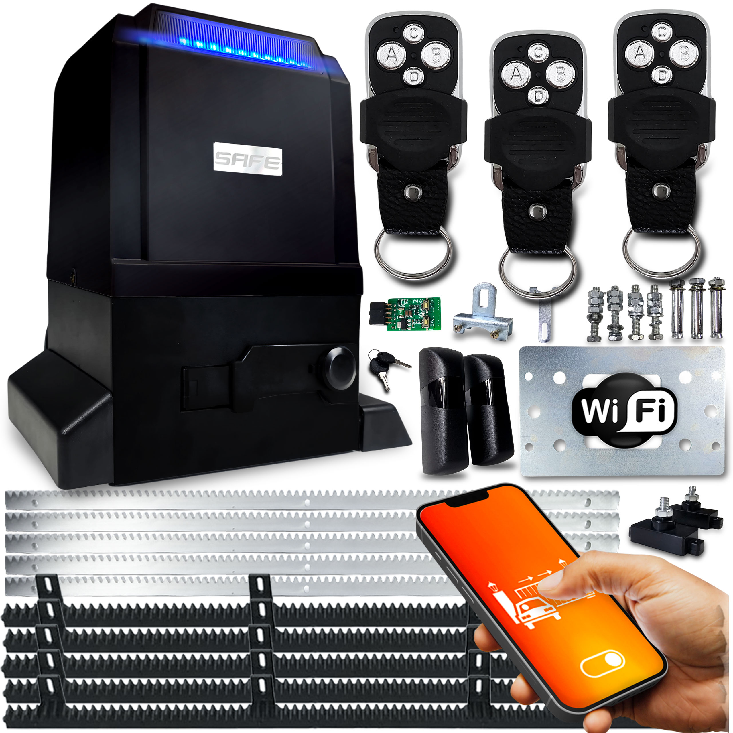 Set Pohon Pro Posuvnou Bránu 800 kg 3 Ovladače Wifi lišta Tuya pohon