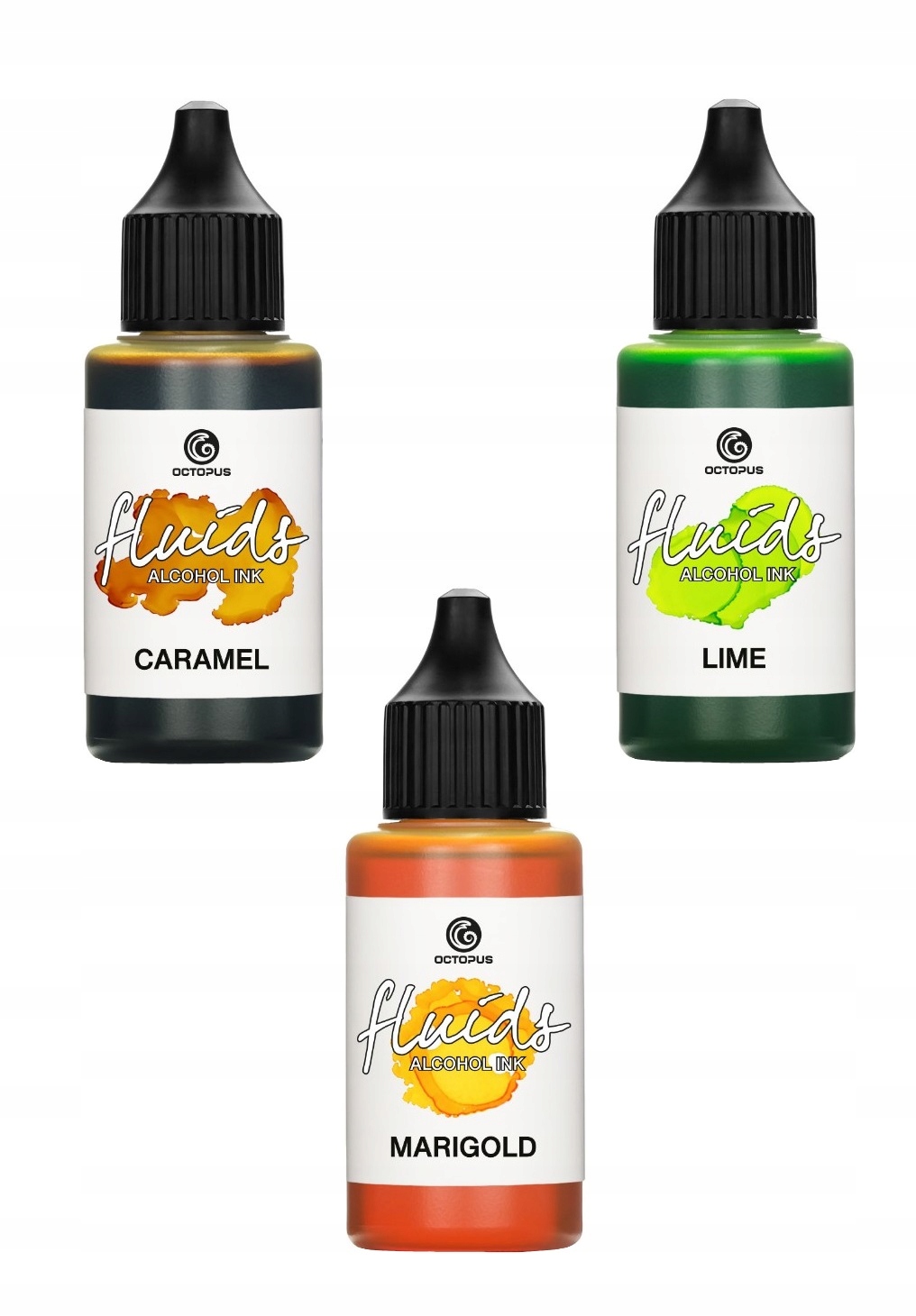 Octopus Fluids Alkoholový inkoust Set Limetka, Karamel, Měsíček 3x 30ml