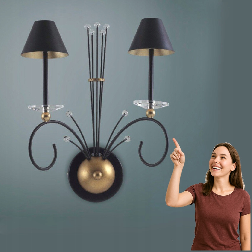Moderné nástenné svietidlo Miranda čierne zlaté Italux 2xG4 40 cm
