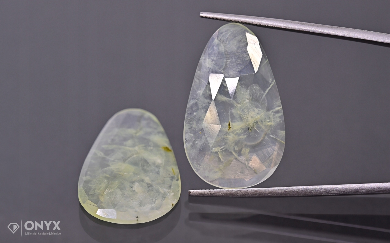 Prehnit fazetovaná rozeta Para slza 27x16,5 mm