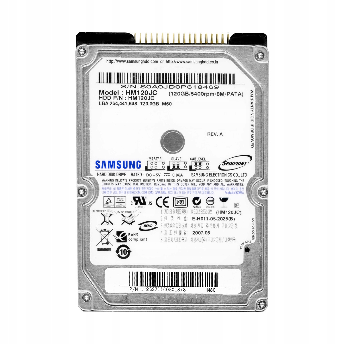 Samsung SpinPoint M60 120GB 5.4K 8MB Ata 2.5'' HM120JC