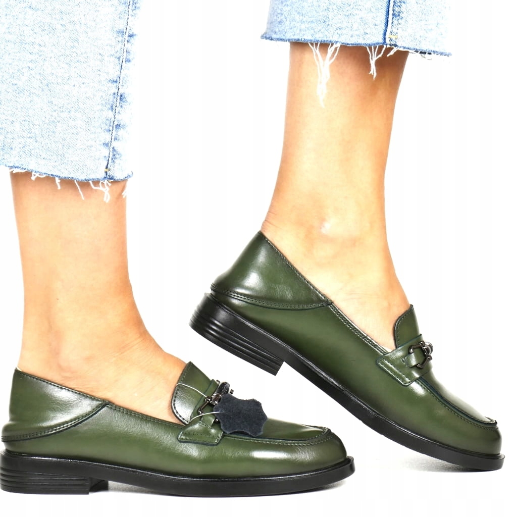 Dámské Mokasíny Kožené Polobotky Nazouvací Pohodlné Zelené Klasické Kůže