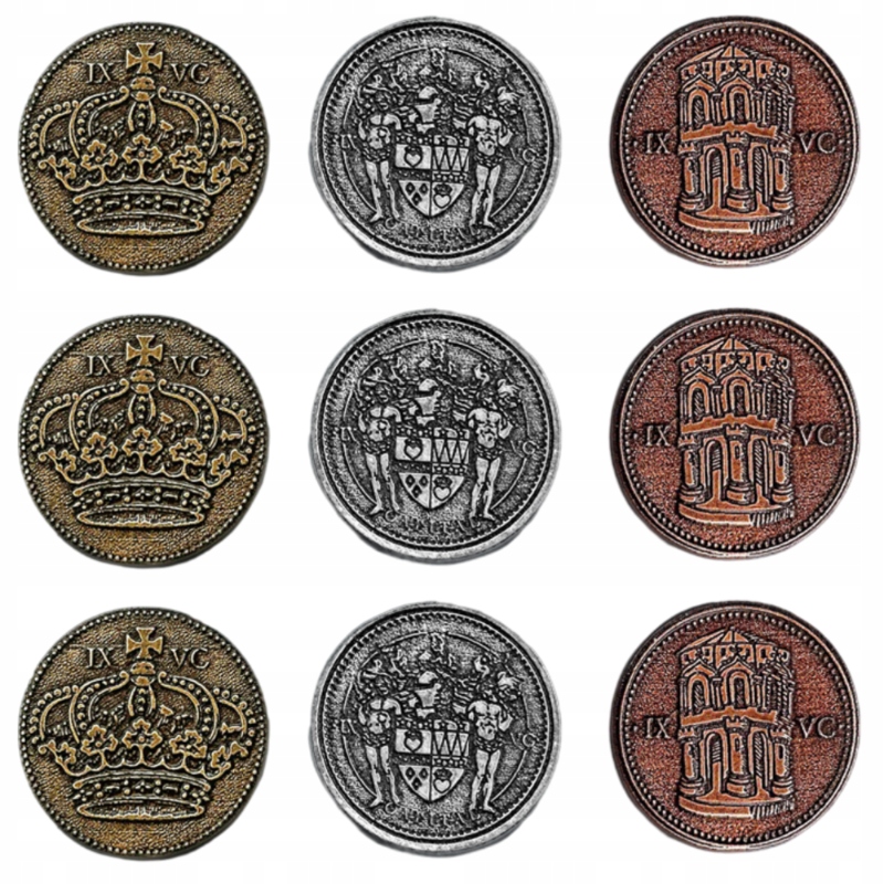 ZESTAW 9 STOLICOWYCH METALOWYCH MONET LARP RPG