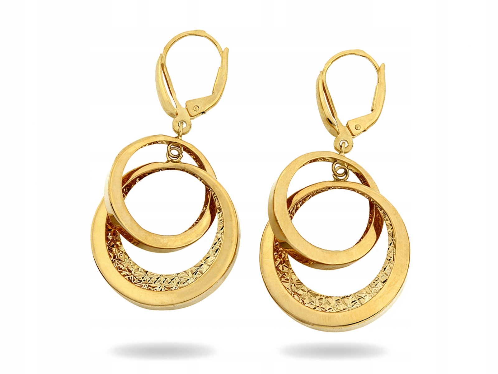 Náušnice zlaté 585 velké s dvěma pohyblivými koly, anglické zapínání pro ni