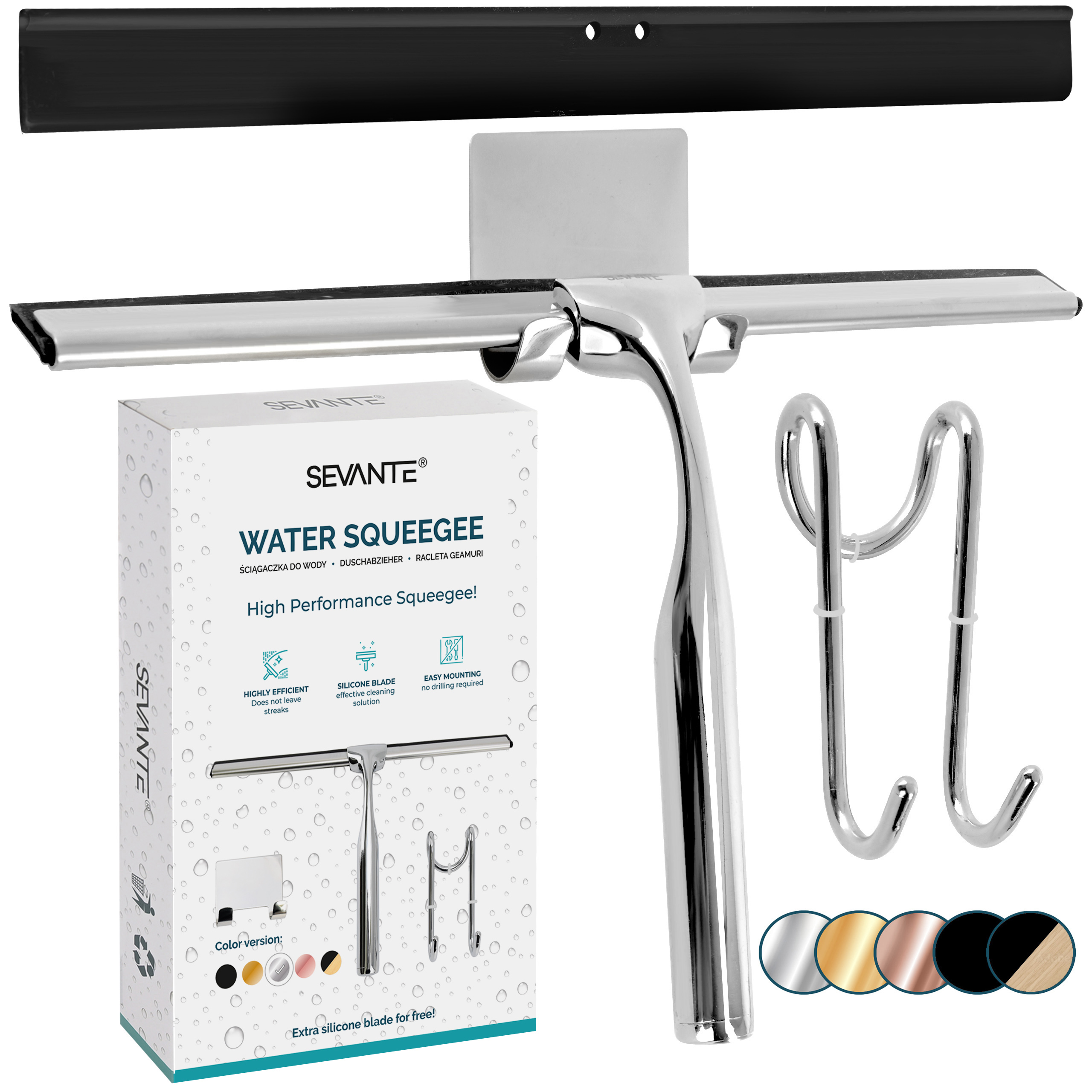 Levně Stěrka na vodu Sevante nerezová ocel 24,5 cm stříbrná s úchytem